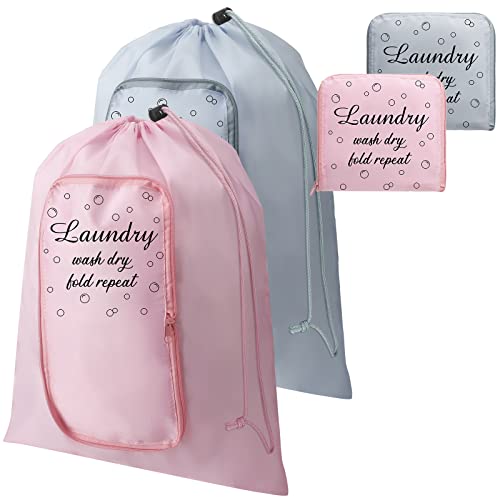Boao 2 Pcs Travel Laundry Bag with Drawstring Zipper