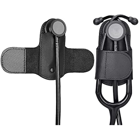 APDTEK Stethoscope Holder with Genuine Leather for Littmann, Most Stethoscope, Stethoscope Holder Hip Clip Holster Accessories for Scrubs for Physicians Students Nurses EMT Right-Hand (Black) Cover