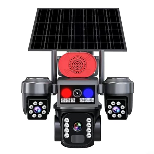 TONIXY Cámara de seguridad solar para exteriores inalámbrica PTZ de 360° con tres lentes, WiFi de 2.4G, IP66 impermeable para vigilancia doméstica al aire libre, negro (1)