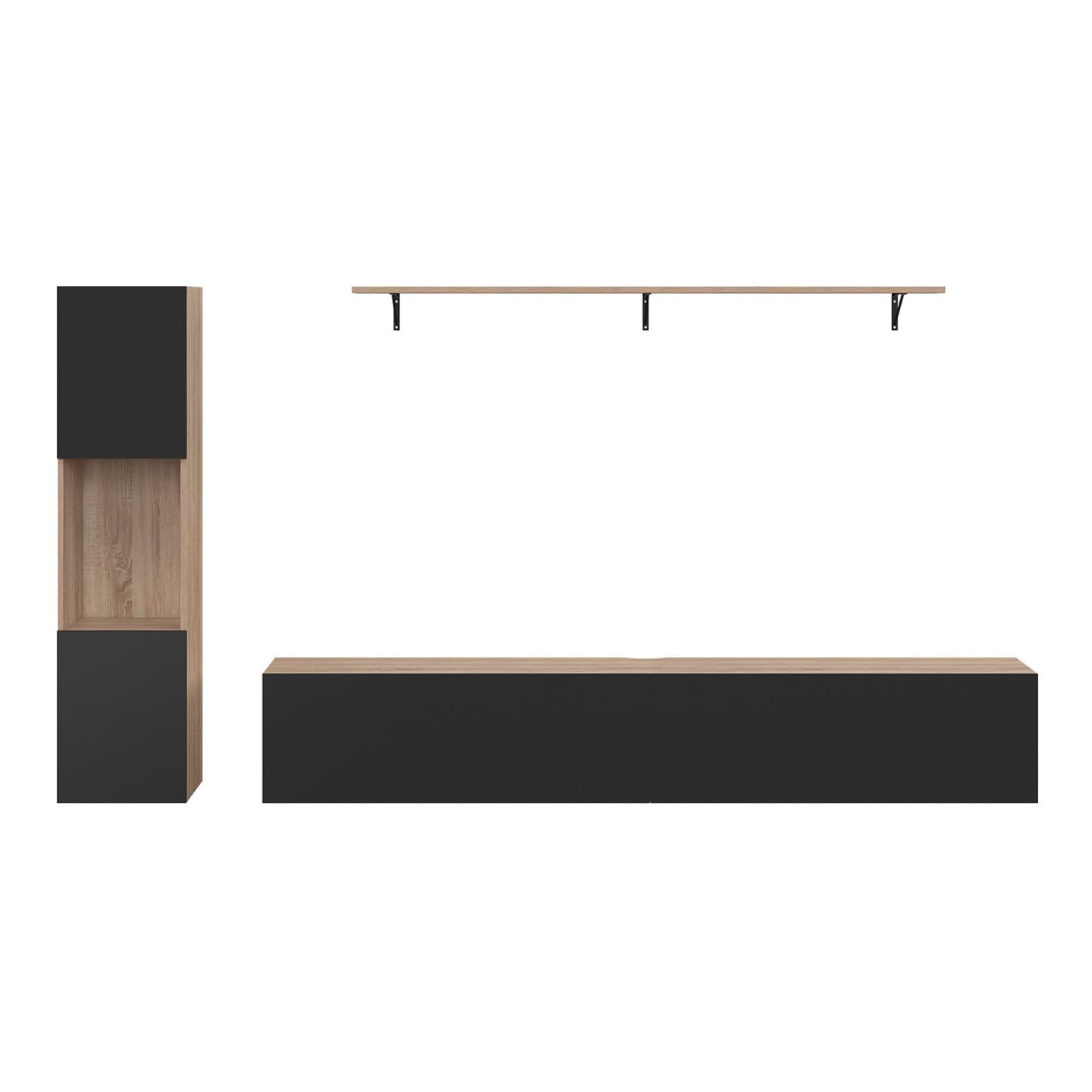 IDMarket - Mueble de TV de 180 cm con columna y estante ELIO en madera y negro