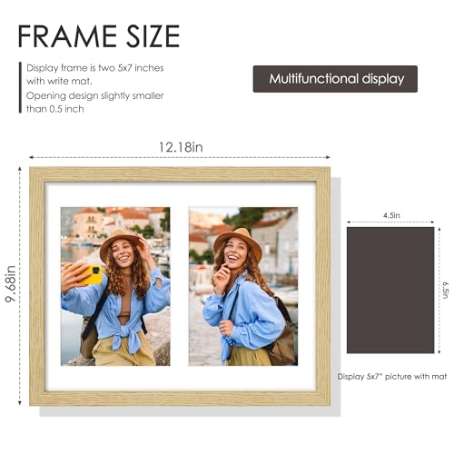 Image of DUENPY 8.5x11 Double 5x7 Picture Frame, Made of Natural Solid Wooden Picture Frames, Displays Double 5x7 inch Photos, or 8.5x11 (Without Mat) Wall Decor, Wall Hanging, or Tabletop, Solid Color.