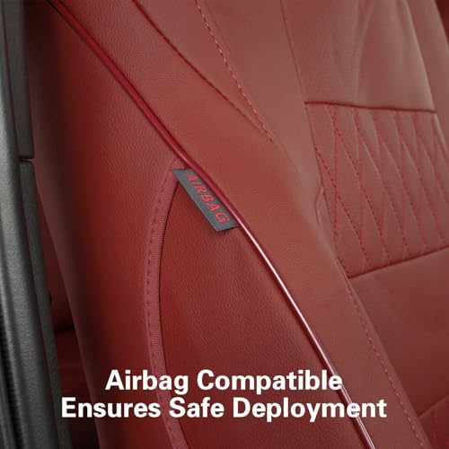 Image of EKR Custom Fit Tacoma Front Car Seat Covers for Toyota Tacoma (Petrol & Hybrid) 2024 2025 2026 Double cab SR /SR5 /TRD Sport /TRD Off-Road /Limited - Front Row Only,Faux Leather(Burgundy)