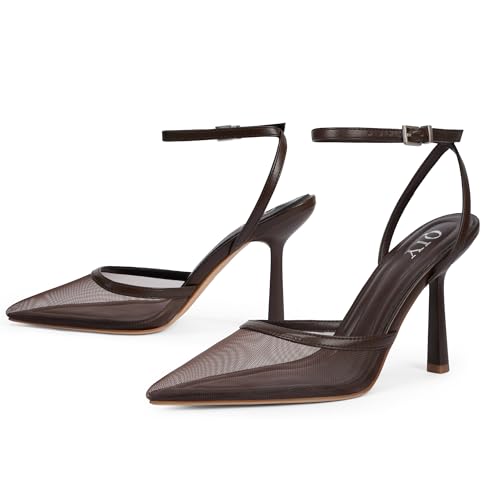 Image of QIY Closed Toe Heels for Women Pumps High Heel Strappy Sandals | Pointed Toe Slingback Women Heels with Ankle Strap, Stilettos Wedding & Bridal Formal Dress Shoes for Evening Party, Prom