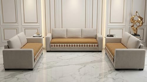 Image of Velvet Quilted Sofa Cover Mat Seat & Back, 3+2+2 Set, Total L161in H32in (3+2+2), Gold Color,Anti Skid Backing, 6in Hanging Strap Design, Washable Soft, Ant, Style -Gold-S322