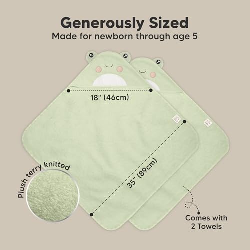 Image of KeaBabies Hooded Baby Towel for Newborn, Baby Bath Towels 2pk (Frog, 35x35)