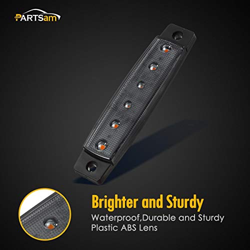 Image of Partsam 5Pcs 3.8 inch Thin Amber 6 LED Side Marker Clearance Lights Indicators for 12V Trucks Trailers Lorry Van Bus Pickup, Smoked Lens, Sealed Waterproof