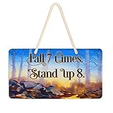 Exnundod Fall 7 Times Stand Up 8 Wall Hanging Pediment Door Sign Inspirational Quote Plaque Porch...