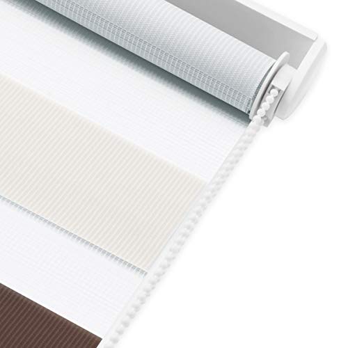 Deswell Doppelrollo Klemmfix ohne Bohren Weiß-beige-braun B110 x H120 cm (Stoffbreite 106cm) Rollos für Fenster ohne Bohren für Fenster mit… – Ansicht 9