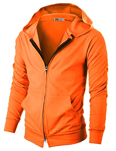 Ohoo Mens 100% Cotton Hoodie Two Way Zipper Slim Fit Wide Hood
