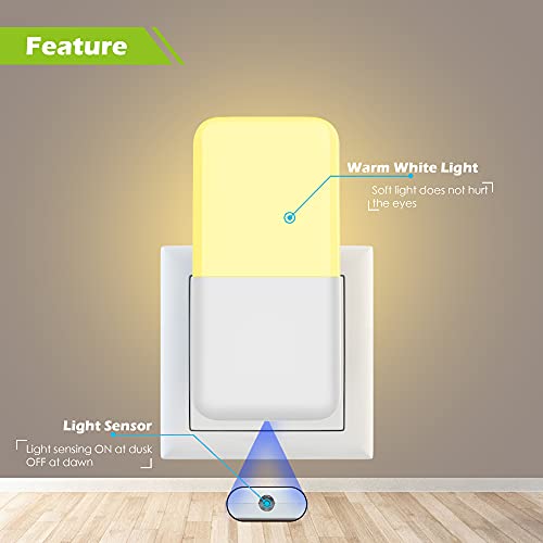 Maz-Tek Plug In Night Light, Warm White Led Nightlights With Smart Dusk To Dawn Sensor For Kids, Nursery, Ideal For Bedroom, Bathroom,Hallway, Stairs, Kitchen, 4 Pack #TOP1