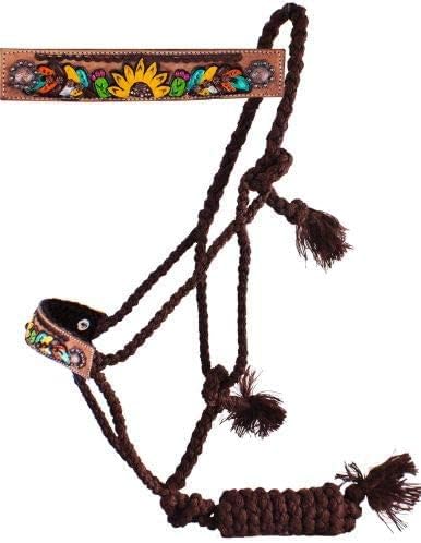 Showman Woven Brown Nylon Mule Tape Halter w/Feather, Sunflower & Cactus Design