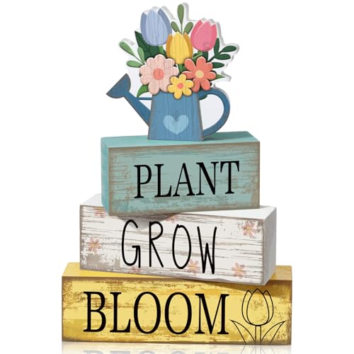 Moucuny 4 Pcs Spring Table Decorations Flower Wooden Signs Spring...