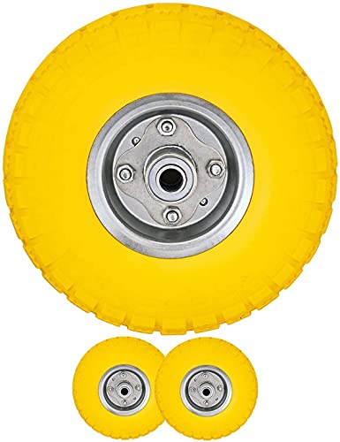 250mm/ 10 Puncture Proof Replacement Wheel For Wheelbarrow Sack Truck Hand Trolley Cart Solid Rubber Wheel Tyre Tires in Yellow 3.5” x 4” galvanised steel rims 30psi (Pack of 2)