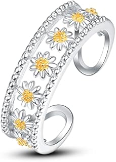 Daisy Ring 925 Sterling Silver Daisy Flower Ring Adjustable Open Ring As Weeding Gift, Valentine'S Day Gift, Anniversaries Gift For Women Girls Christmas Gifts
