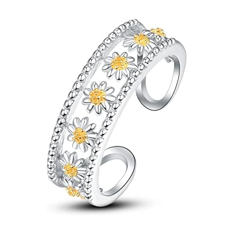 Daisy Ring 925 Sterling Silver Daisy Flower Ring Adjustable Open Ring As Weeding Gift, Valentine'S Day Gift, Anniversaries Gift For Women Girls Christmas Gifts Cover