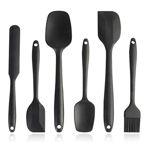 Cooking Silicone Cream Spatula 6 piece set Silicone Spatula Integrated Cake Cream Spatula Multi-Function Baking Tool Black