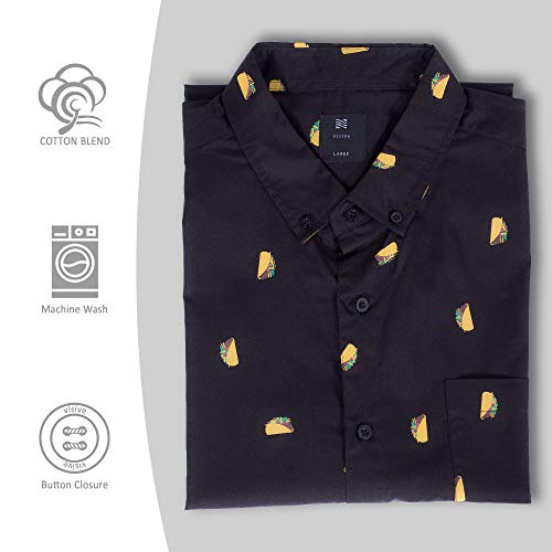 Visive Hawaiian Shirt For Mens Short Sleeve Black Taco Button Up Down Casual Shirts Large #TOP3