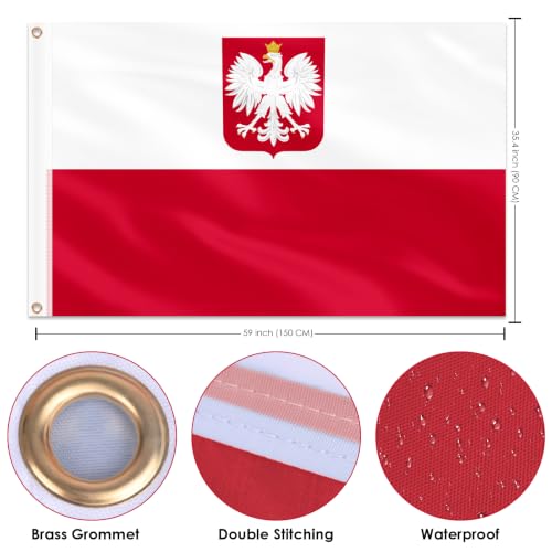 Image of AhfuLife 2pcs Polish Flag Poland Flag 3x5 Ft Poland Flag with Eagle