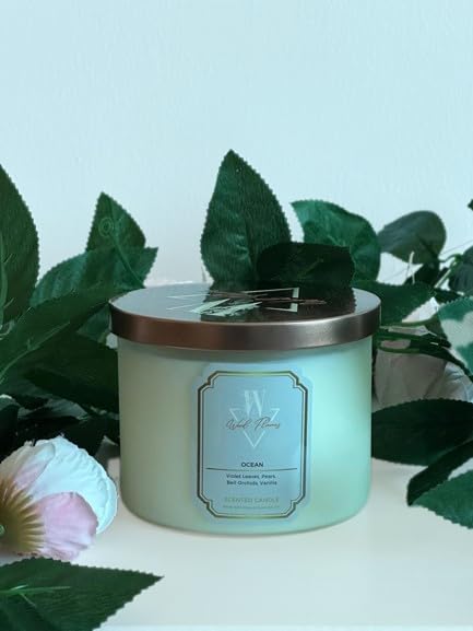 Wood Flames 2-Wick Candle w/Essential Oils - 100% Natural Soy Wax -14.5 oz Scented Candle (Ocean)