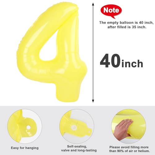Image of 4 Balloon Numbers Birthday Decorations, 40In Yellow Balloons for Men Women | Eye-catching Appearance, Perfect Decorative Centerpieces, Convenient Self-sealing Structure, Widely for Various Occasions