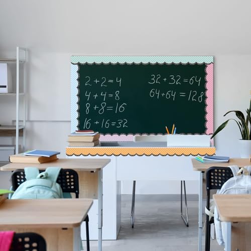 Image of Fuutreo 6 Roll 197 ft Pastel Checkered Bulletin Board Borders Composition Scalloped Edge Trim Classroom Border Roll Decoration for Back to School Chalkboard Office Wall