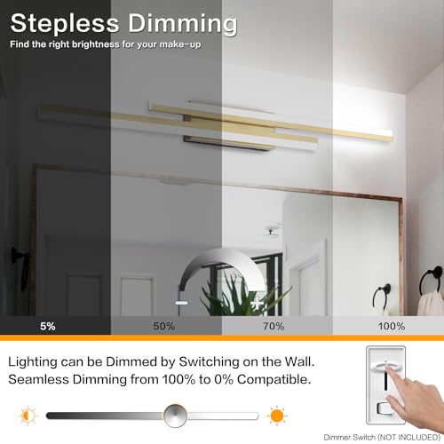 Image of PRESDE 48 Inch LED Bathroom Light Fixtures Over Mirror Brushed Gold Vanity Light Modern Bath Lighting Bar 5CCT