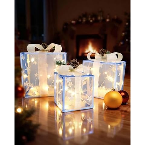 QUICARD Lighted Christmas Gift Boxes Set of 3 Cover