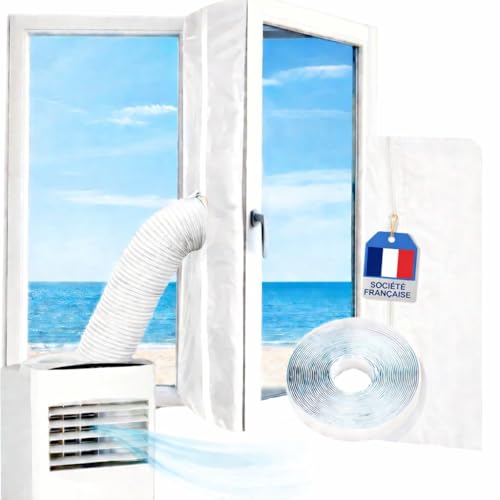Kit Fenêtre Climatiseur Mobile (400 CM) Modèle 2026 [Marque Française] Joint de Fenêtre - Tissu de Calfeutrage Fenetre pour Climatiseur - Compatible avec Tous les Modèles - Installation Facile