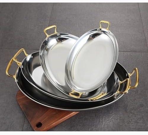 Stainless Steel Paella Pan - 36cm Oval Spanish Seafood Pan with Dual Handles - Ideal for Homes & Restaurants - Perfect for Lobster & Paella Dishes