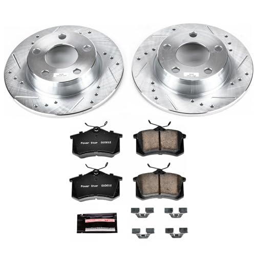Image of PowerStop Rear Brake Kit for Audi Allroad Quattro 2001-05 - Drilled and Slotted Disc Rotors with Carbon-Fiber Ceramic Brake Pads Replacement, K940