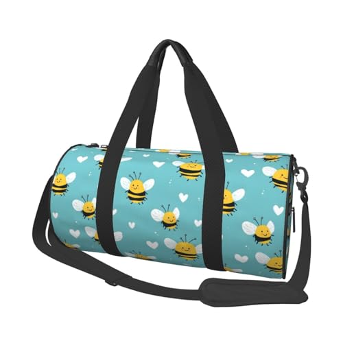 Cute Bee Heart Print Travel Duffle Bag, Sports Gym Bags for Women Men, Carry On Weekender Overnight Personal Item Travel Bags