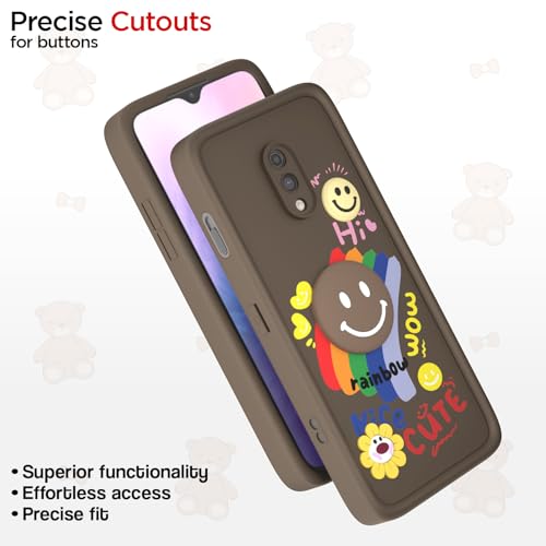 Image of Pikkme Back Cover for OnePlus 6T / Oneplus 7 | Soft Silicone| Cute Rainbow Smile & 3D Cartoon Flower Design | Shockproof Raised Camera Protection Bumper Case (Brown)