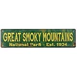 ERLOOD グレートスモーキーマウンテンズ ヴィンテージ レトロ メタル ブリキ看板 ストリート サイン 壁装飾 バー ホーム 部屋 男性 洞窟 16 x 4インチ