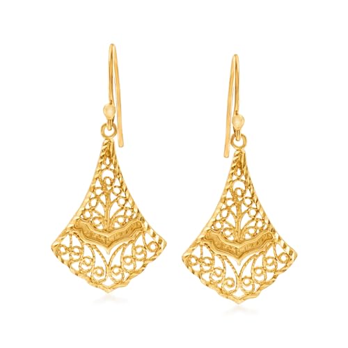 Ross-Simons 18kt Gold Over Sterling Silver Filigree Drop Earrings