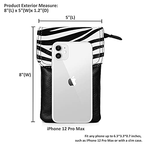 Image of befen Genuine Full Grain Leather Small Cell Phone Crossbody Wallet Purse Bags for Women with Key Ring (Zebra)