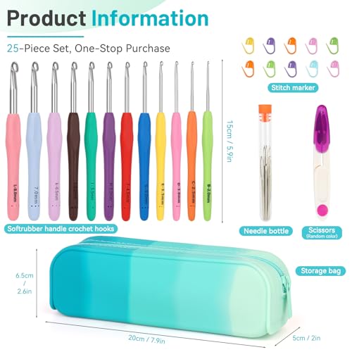 Image of Coopay Crochet Hooks Set with Case, 12 Size Ergonomic Crochet Needles for Beginner Adult Arthritic Hands, 2mm(B)-8mm(L) Extra Long Knitting Hook for Crocheting Yarn- Great DIY Craft Christmas Gift