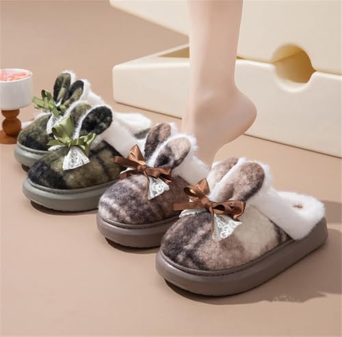 Rungion Womens Cute Bunny Winter Warm Slippers Fleece Slip On Shoes Anti-Slip Indoor/Outdoor House Slipper Ladies Gifts3