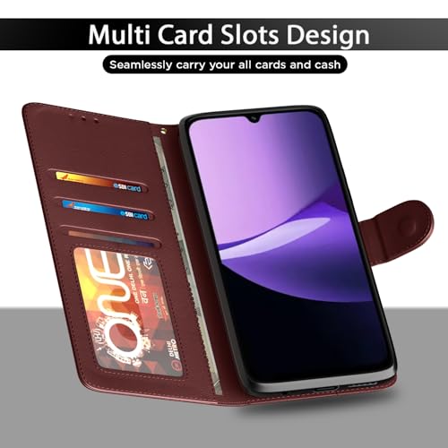 Image of Pikkme Flip Cover for Redmi 15C 5G Leather Finish | Inside TPU with Card Pockets | Wallet Stand and Shock Proof | Complete Protection Flip Case (Brown)
