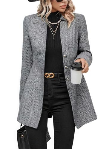 ebossy Women's Casual Business Herringbone Wool Blend Blazer Jacket Notched
