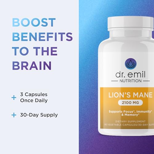 Image of Dr. Emil Organic Lion's Mane Mushroom Supplement, Nootropic, 90 Capsules | High-Potency Nootropic with Organic Lion's Mane and BioPerine to Support Focus, Mental Clarity, and Cognition