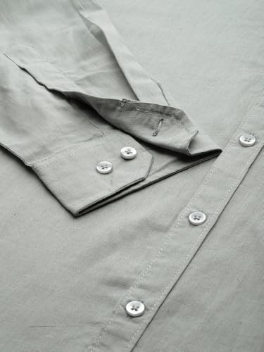Image of Thomas Scott Men's Solid Cotton Linen Casual Shirt | Full Sleeve | Regular Fit | Mandarin Collar