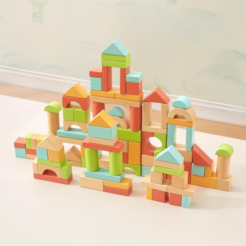 image for MEEYOO 100pcs Wooden Blocks for Toddlers 1-3, Building Blocks for Todd