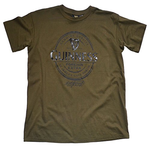 Guinness Ireland T-Shirt 100% Khaki Green Cotton T-Shirt for Men with Extra Extra Stout Dublin Design (S)
