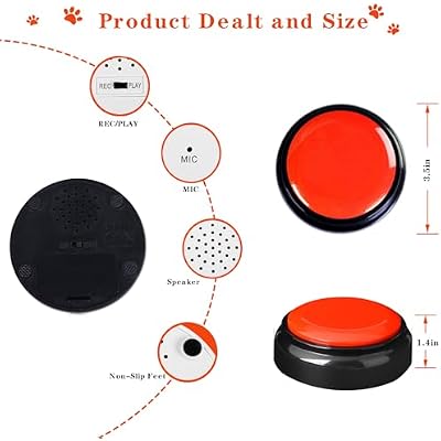 Record Talking Button Easy Button Recording Voice Button Funny OfficeToys Multifunctional Dog Buttons Talk for Communication-Classroom-Friendly Recordable Sound Buttons Buzzer Button(Black+Red