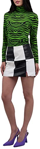 BruceGlen Women's Leather Patchwork Checkered Mini Skirt2