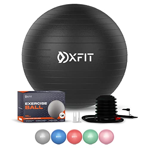 OXFIT Pelota de ejercicio antiestallido, multitamaño, yoga, con bomba de pie para fitness, pilates, embarazo, trabajo de parto, pelota suiza - Varios colores