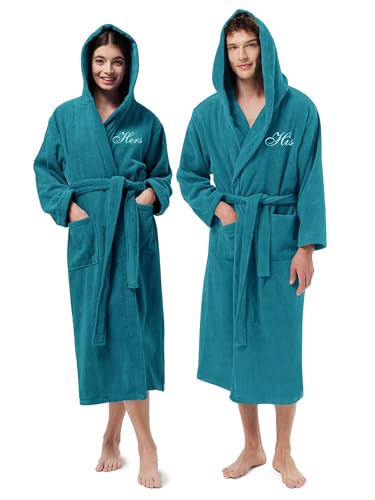 AW BRIDAL His and Her Robes Gifts Matching Robes for Couples Anniversary Wedding Gifts Engagement Gifts Hooded Terry Cloth Robe Bathrobes for Him Her Spa Hotel Bridal Party, Ink Blue His/Hers