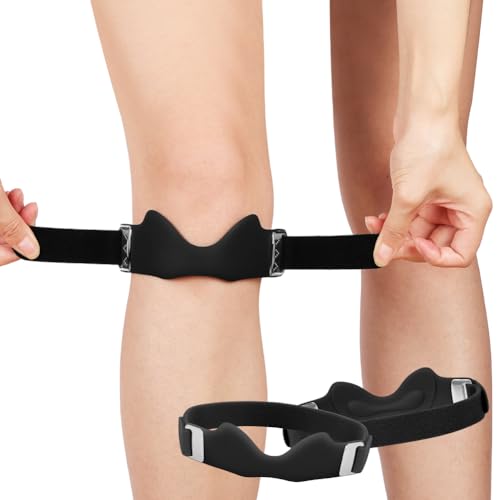Beugo Rodillera Rotuliana Ajustable, Cinta Rotuliana Unisex, Correa de sujeción para el tendón rotuliano, estabilización Articulación, Knee Brace Deportiva silicona para Gym, Correr, saltar, 1, Negro