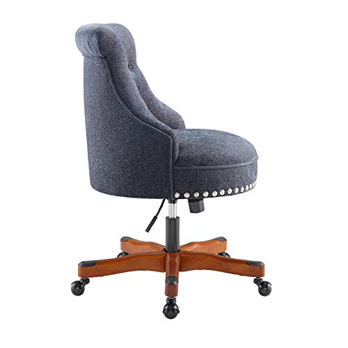 Linon Talia Office Chair With Dark Walnut Wood Base, Blue #TOP4