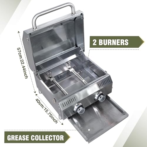 Image of Bestfire Tabletop Propane Gas Grill 2 Burners, 20,000 BTUs Stainless Steel Portable Propane Grill with Legs for Outdoor Patio Backyard Camping, Tailgating, and RV Trips